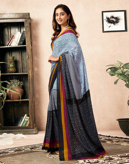 Ready To Wear Black Cotton Ikkat Printed Saree