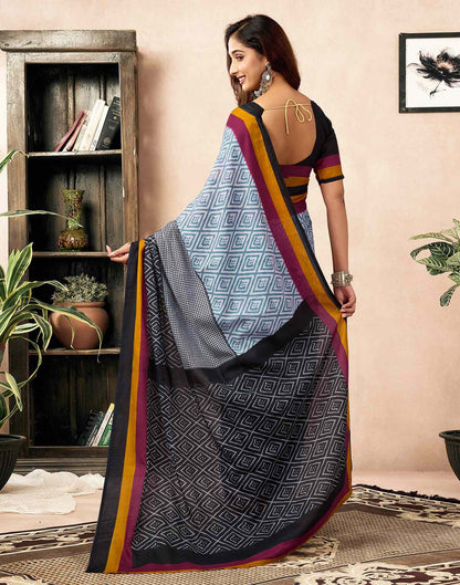 Ready To Wear Black Cotton Ikkat Printed Saree