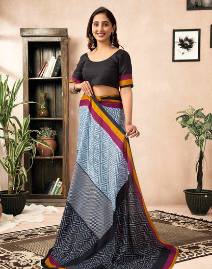 Ready To Wear Black Cotton Ikkat Printed Saree
