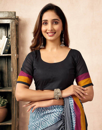 Ready To Wear Black Cotton Ikkat Printed Saree