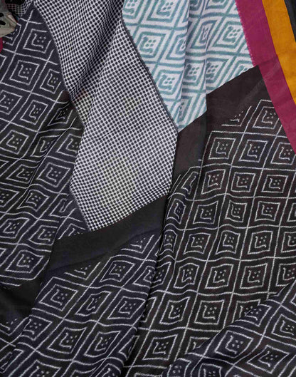 Ready To Wear Black Cotton Ikkat Printed Saree