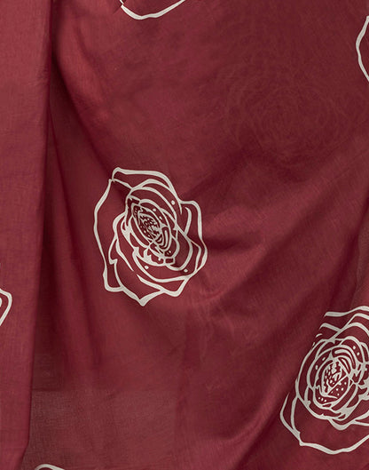 Ready To Wear Brown Cotton Printed Saree With Pocket