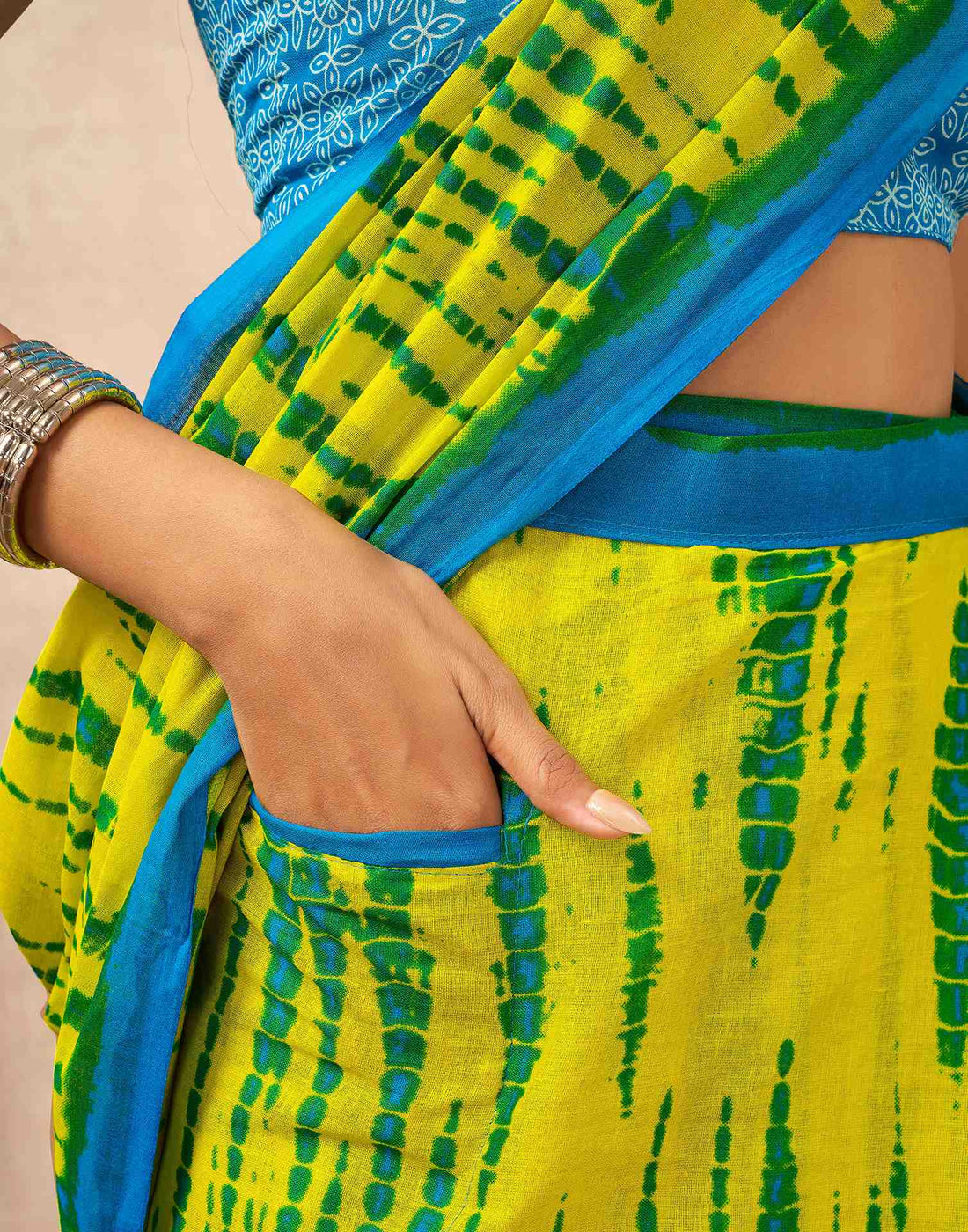 Ready To Wear Lemon Yellow Cotton Printed Saree With Pocket