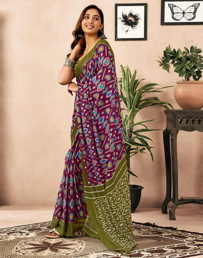 Ready To Wear Wine Cotton Printed Saree