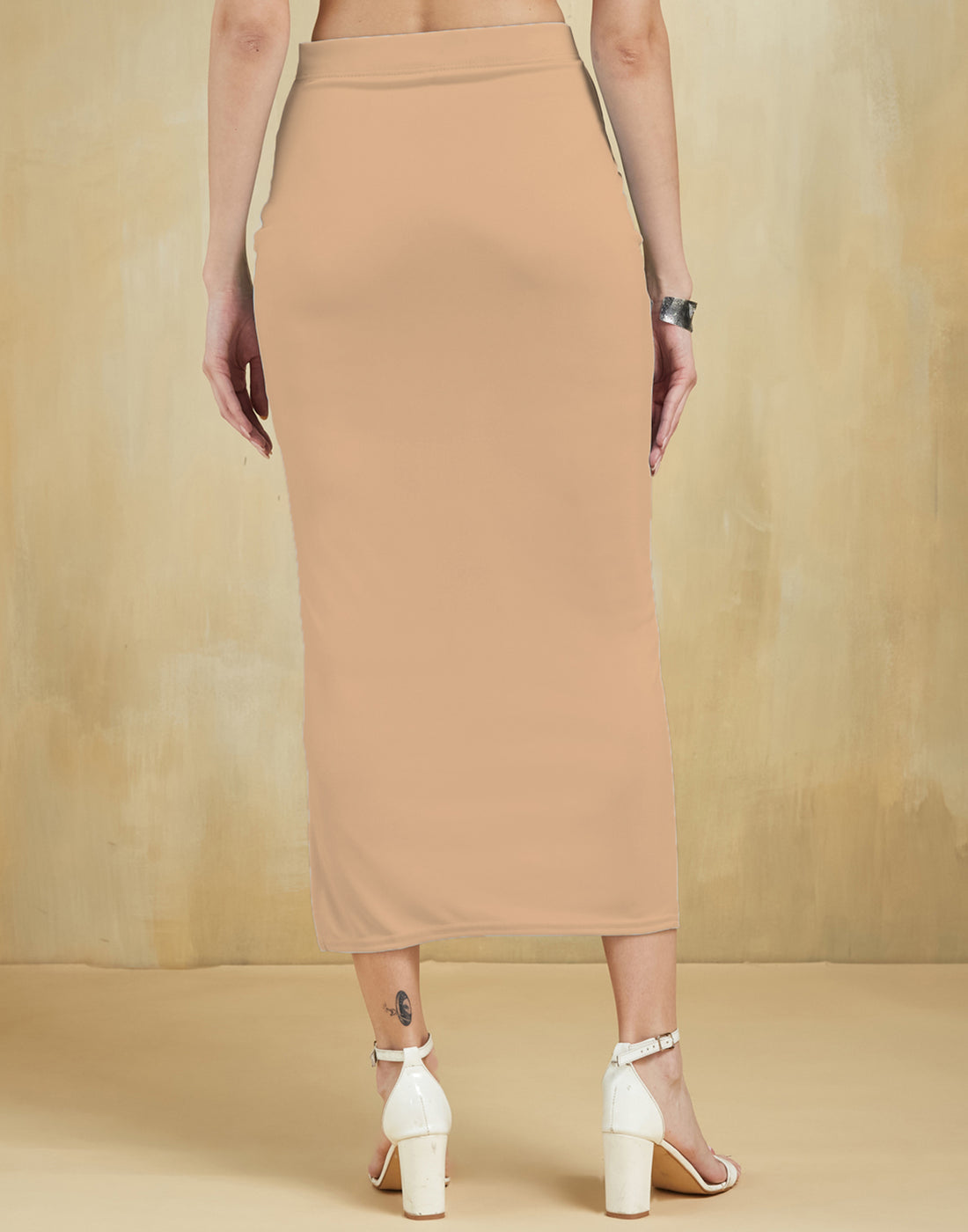Cream Lycra Plain Elastic Waist Shapewear