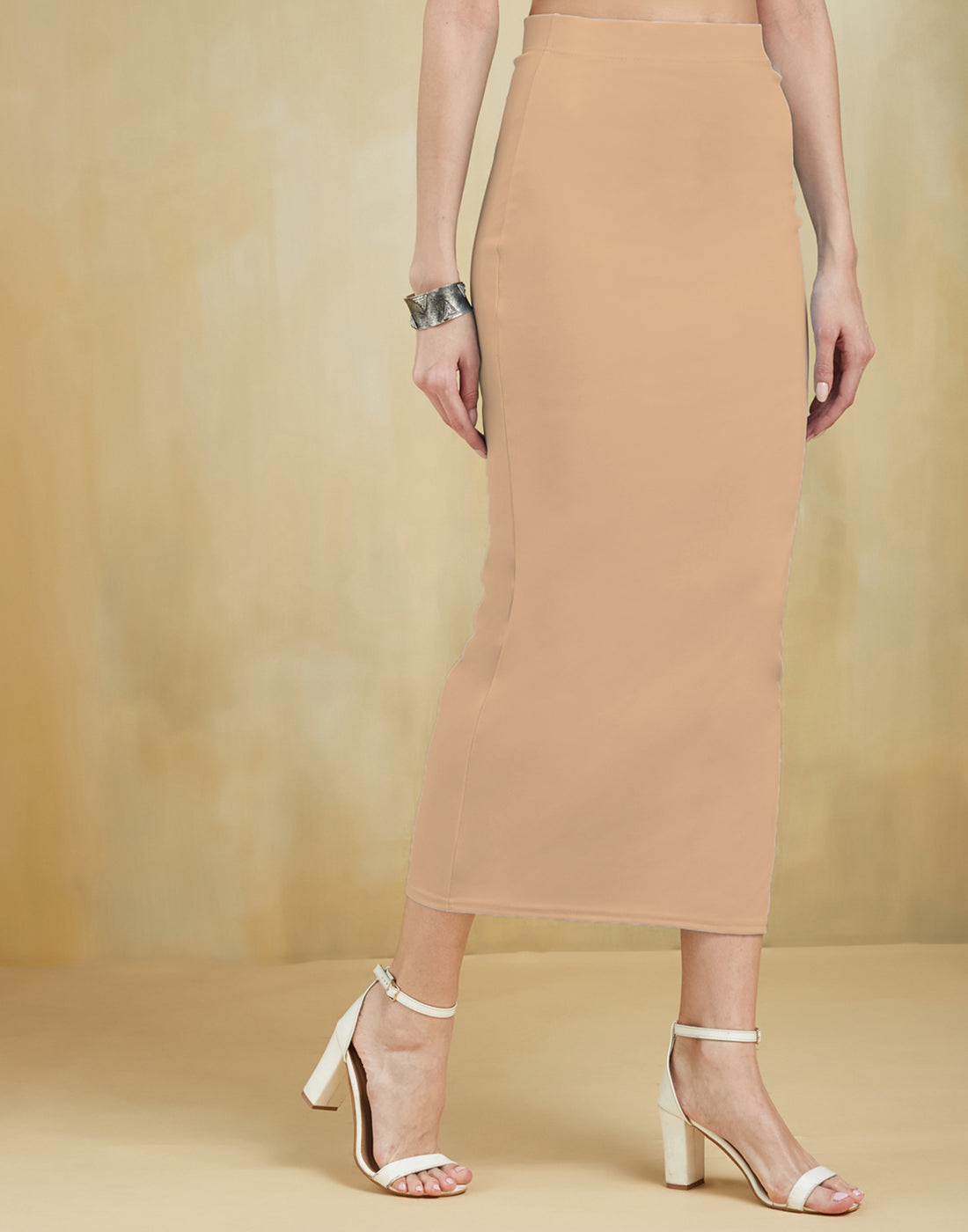 Cream Lycra Plain Elastic Waist Shapewear