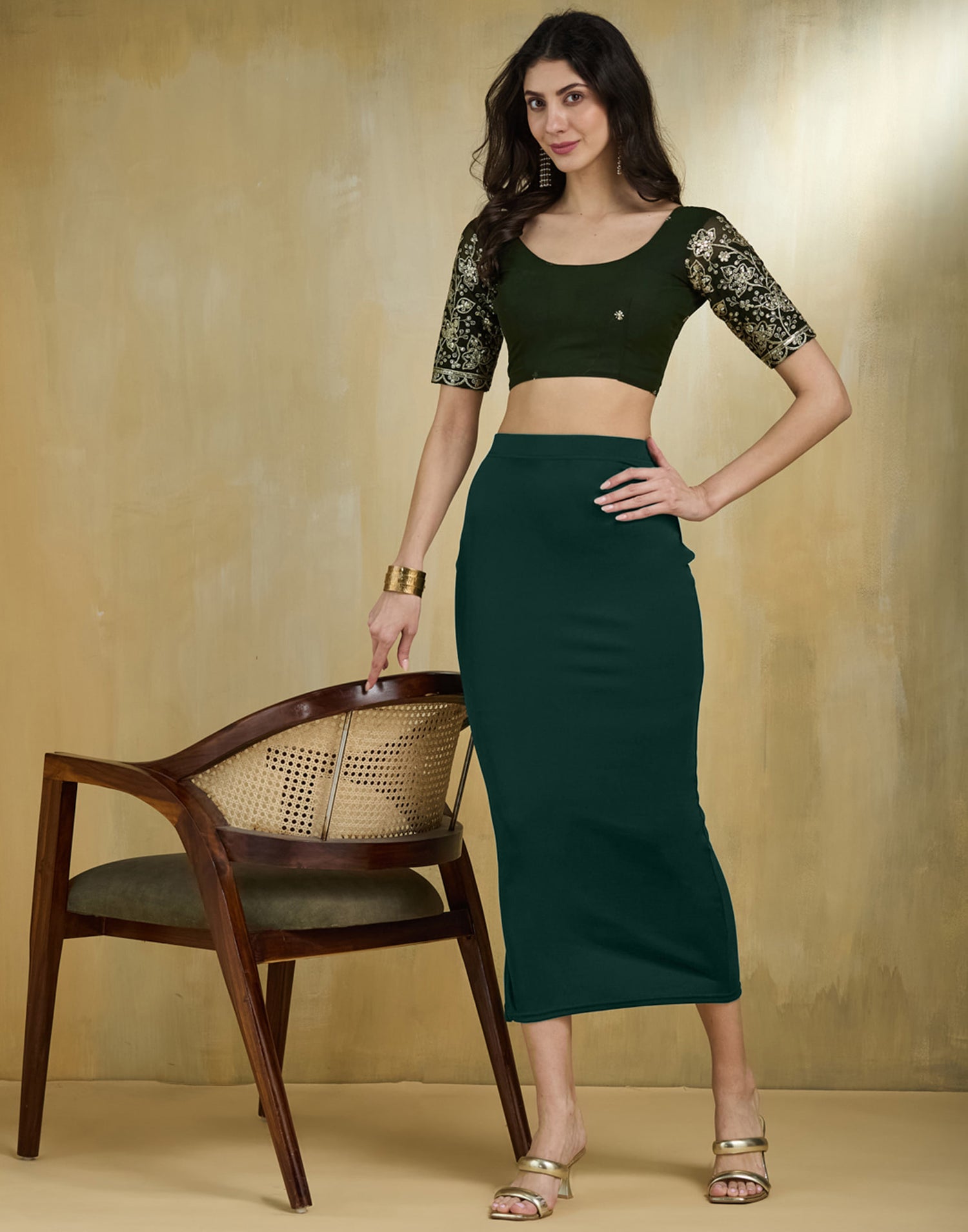 Dark Green Lycra Plain Elastic Waist Shapewear