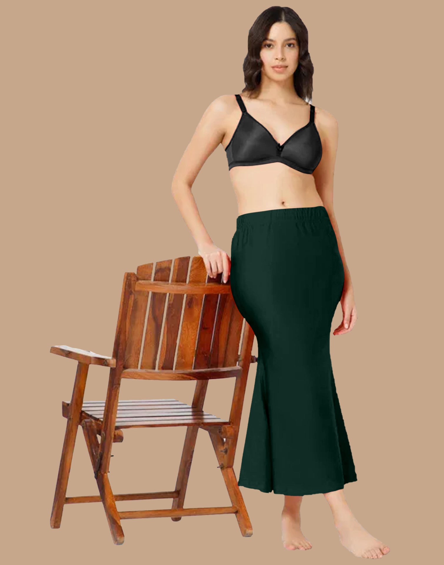 Dark Green Lycra Plain Elastic Waist Shapewear