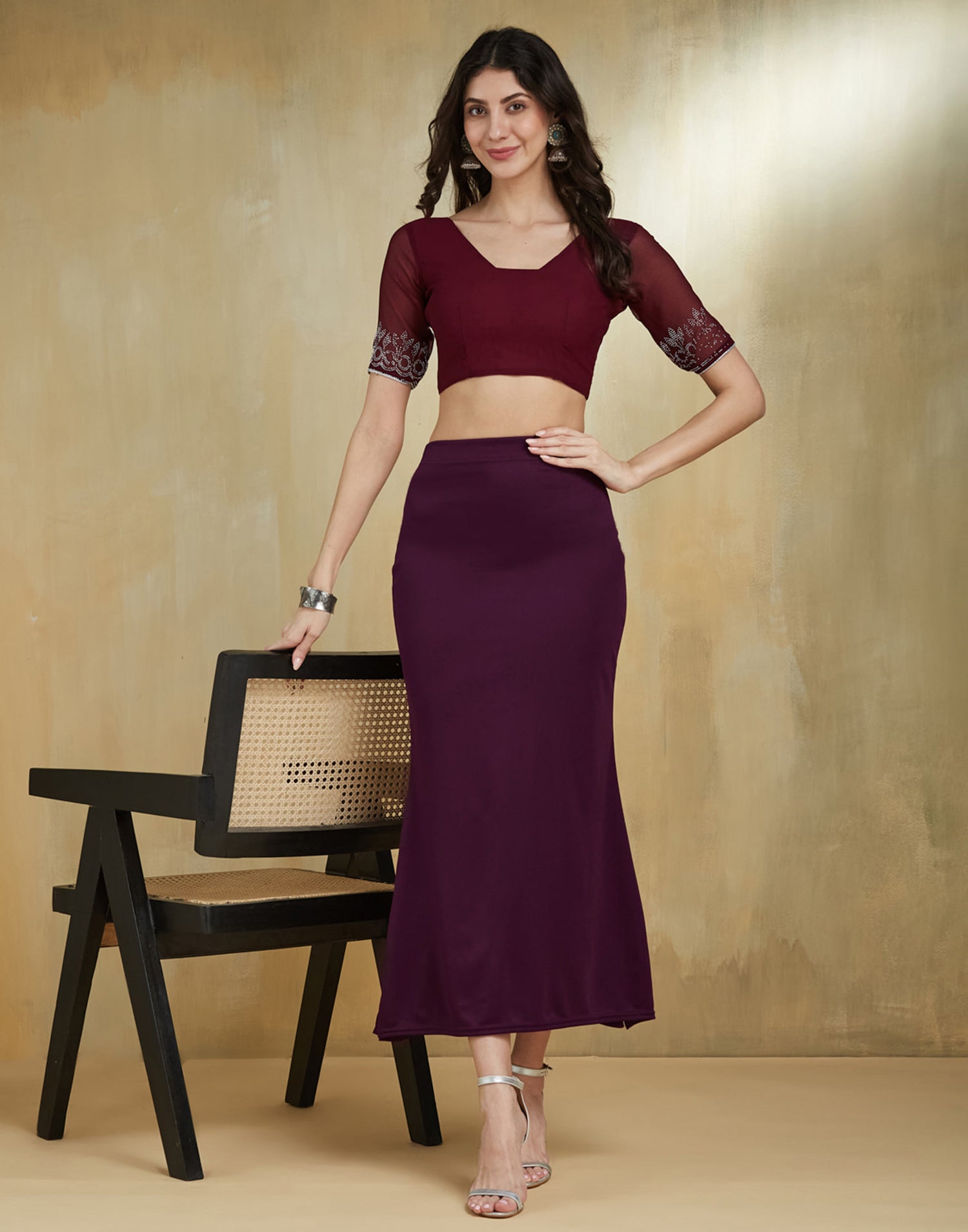 Wine Lycra Plain Elastic Waist Shapewear