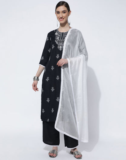 Black Plain Rayon Straight Kurta With Pant And Dupatta