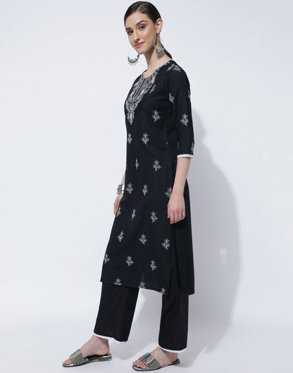 Black Plain Rayon Straight Kurta With Pant And Dupatta