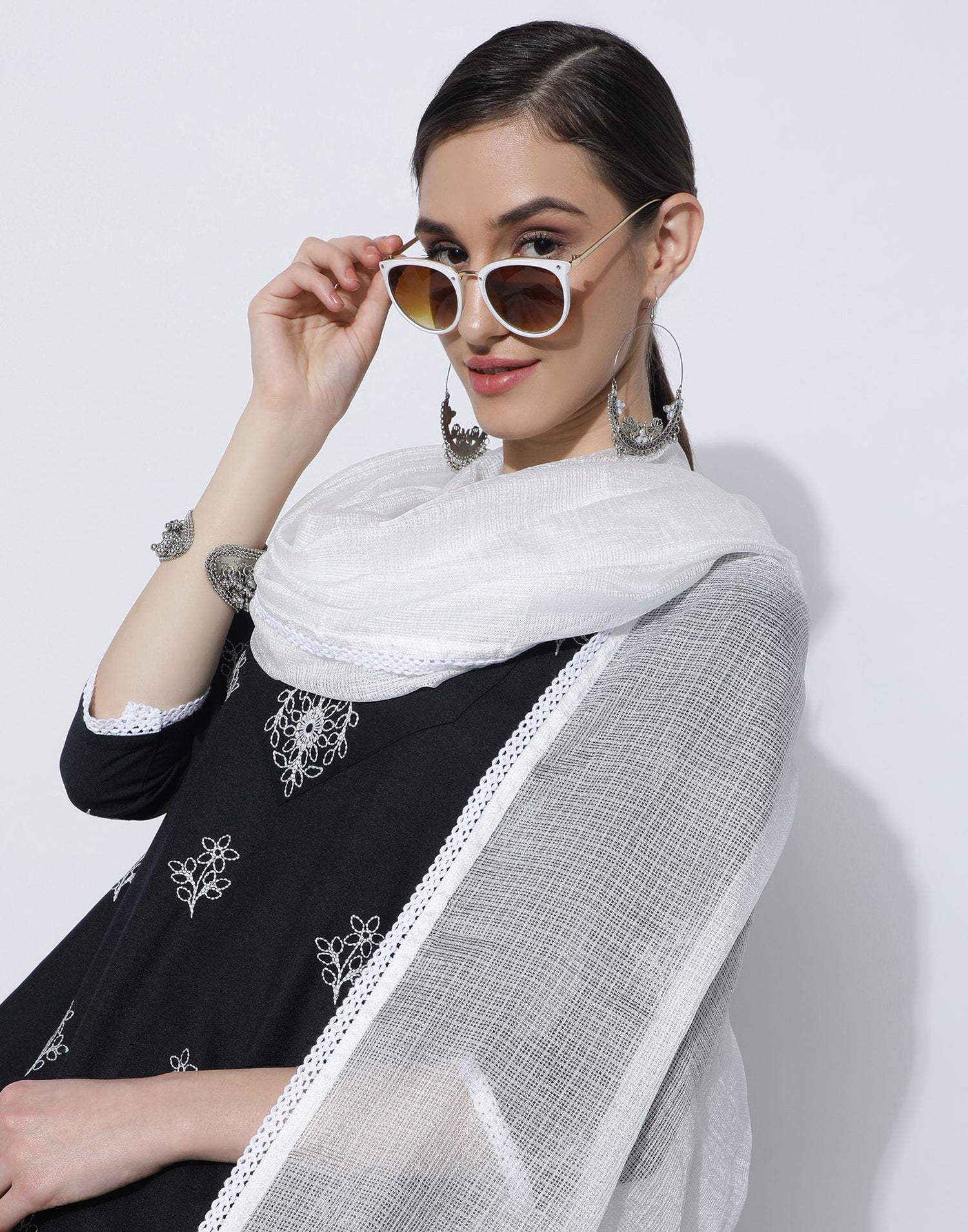 Black Plain Rayon Straight Kurta With Pant And Dupatta