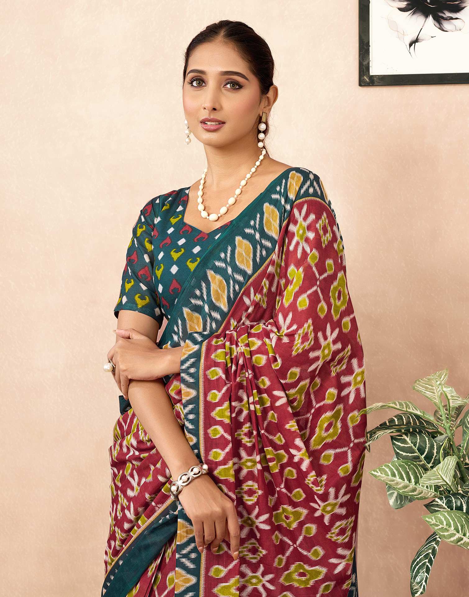 Ready To Wear Red Cotton Ikkat Printed Saree