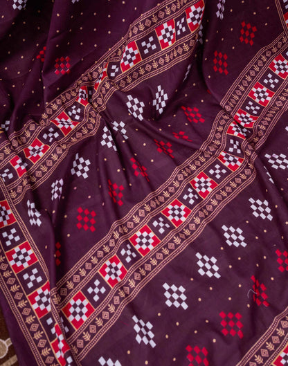 Ready To Wear Wine Cotton Printed Saree