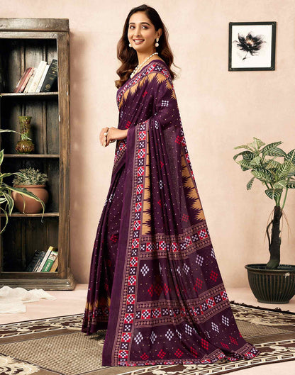 Ready To Wear Wine Cotton Printed Saree