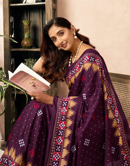 Ready To Wear Wine Cotton Printed Saree