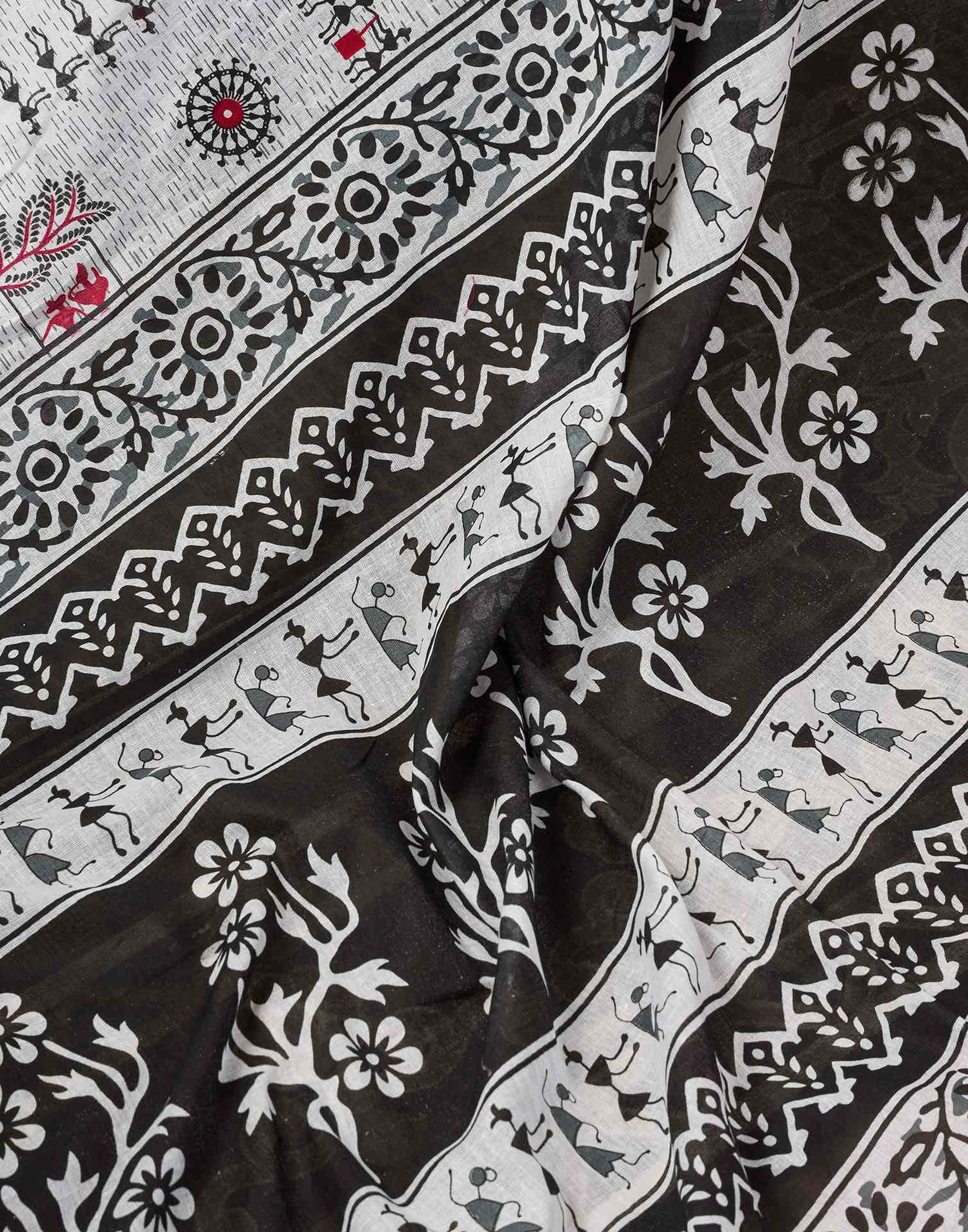 Ready To Wear White Cotton Printed Saree