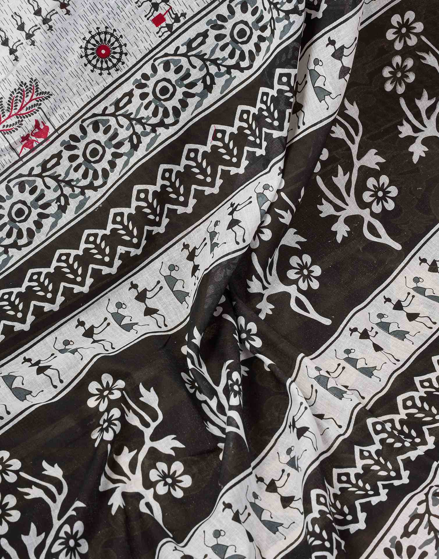 Ready To Wear White Cotton Printed Saree