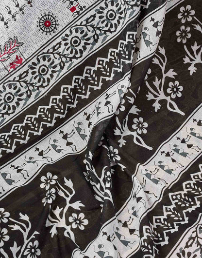Ready To Wear White Cotton Printed Saree