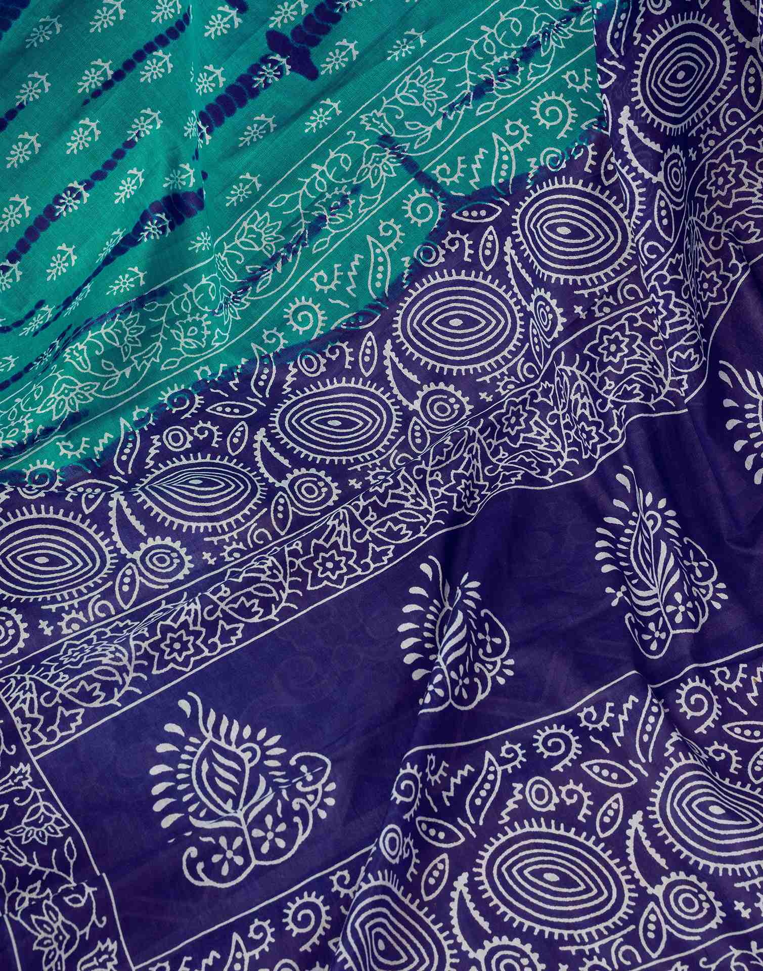 Ready To Wear Teal Green Cotton Ikkat Printed Saree