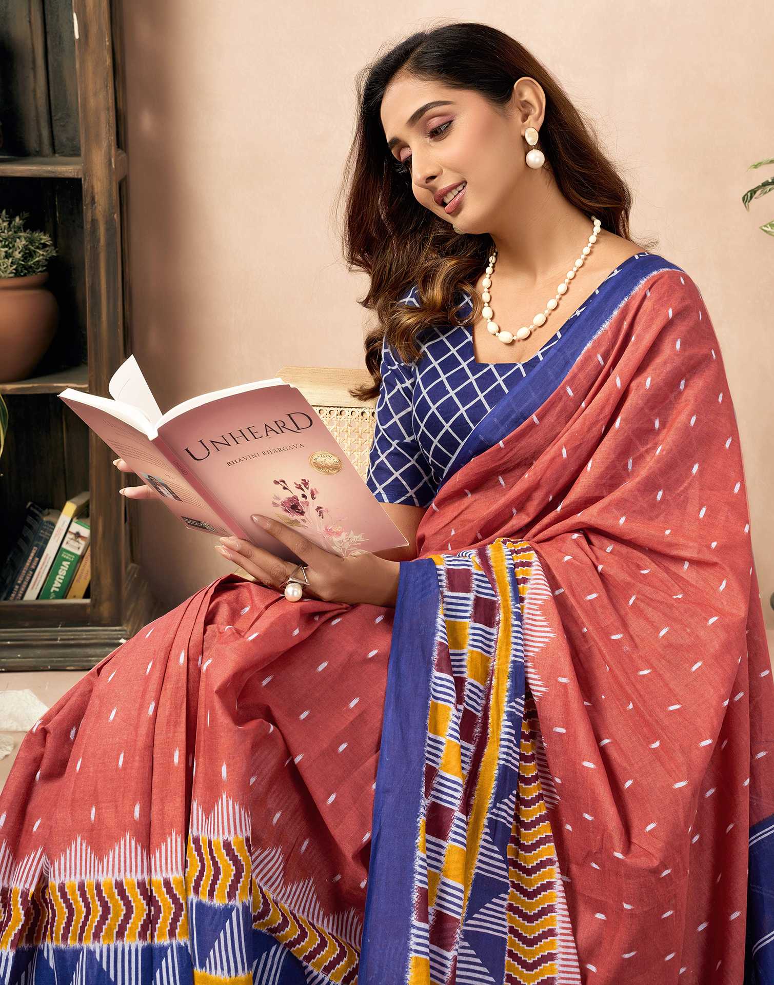 Ready To Wear Dusty Orange Cotton Printed Saree
