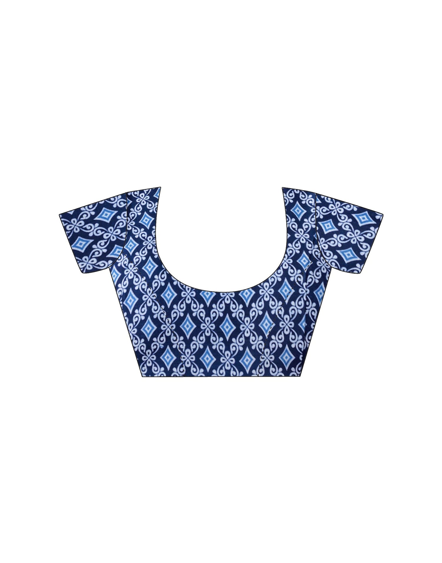 Ready To Wear Blue Cotton Printed Saree With Pocket
