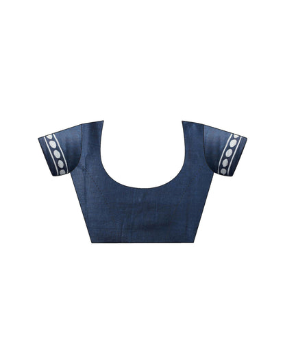 Ready To Wear Blue Cotton Printed Saree With Pocket