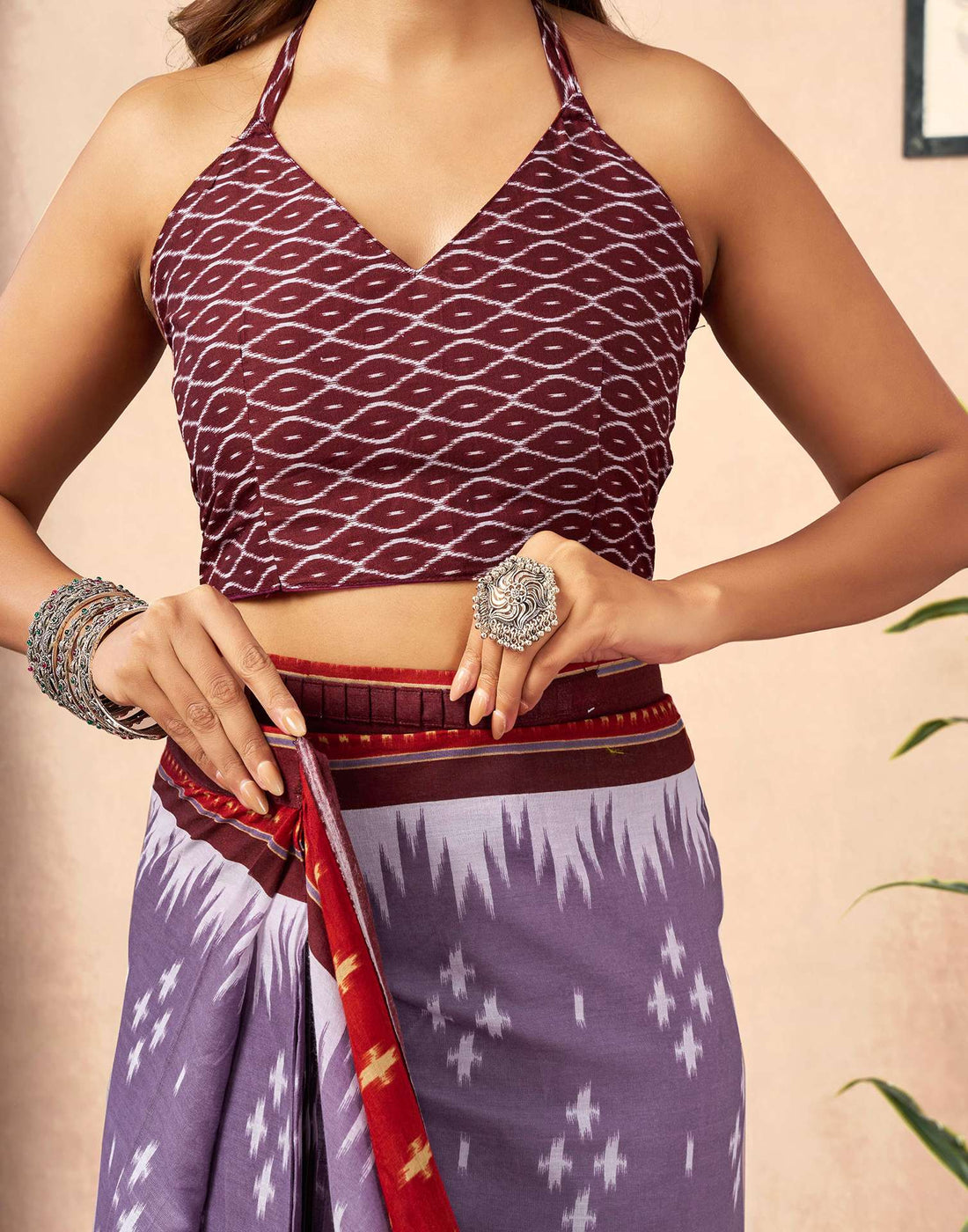 Ready To Wear Dusty Lavender Cotton Printed Saree