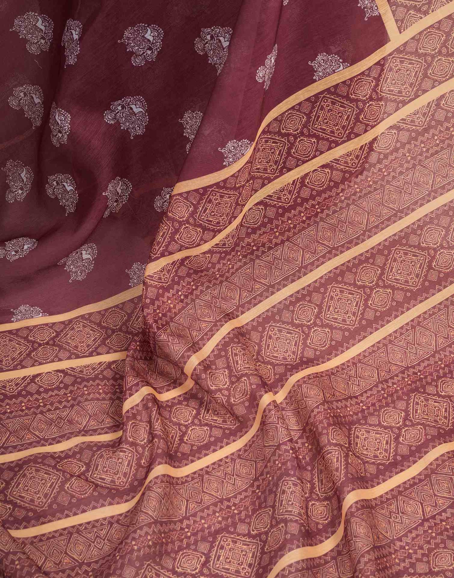 Ready To Wear Coffee Brown Chanderi Cotton Printed Saree