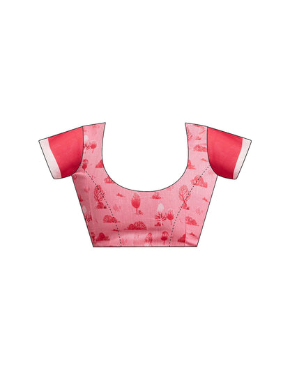 Ready To Wear Light Pink Chanderi Cotton Printed Saree