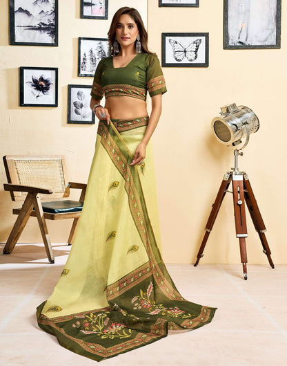 Ready To Wear Lemon Yellow Chanderi Cotton Printed Saree