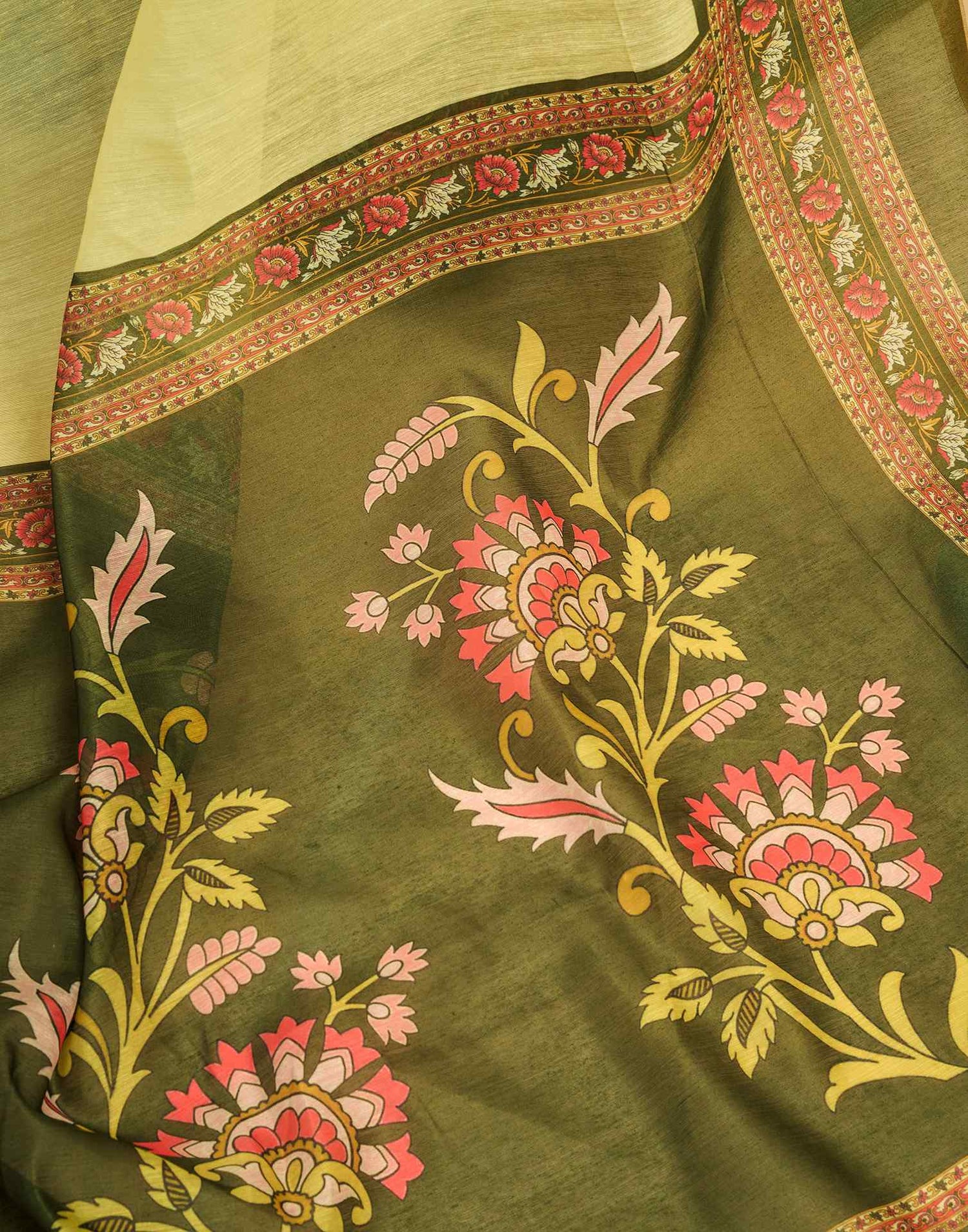 Ready To Wear Lemon Yellow Chanderi Cotton Printed Saree