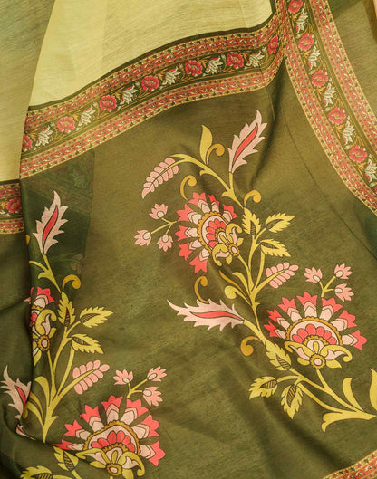 Ready To Wear Lemon Yellow Chanderi Cotton Printed Saree