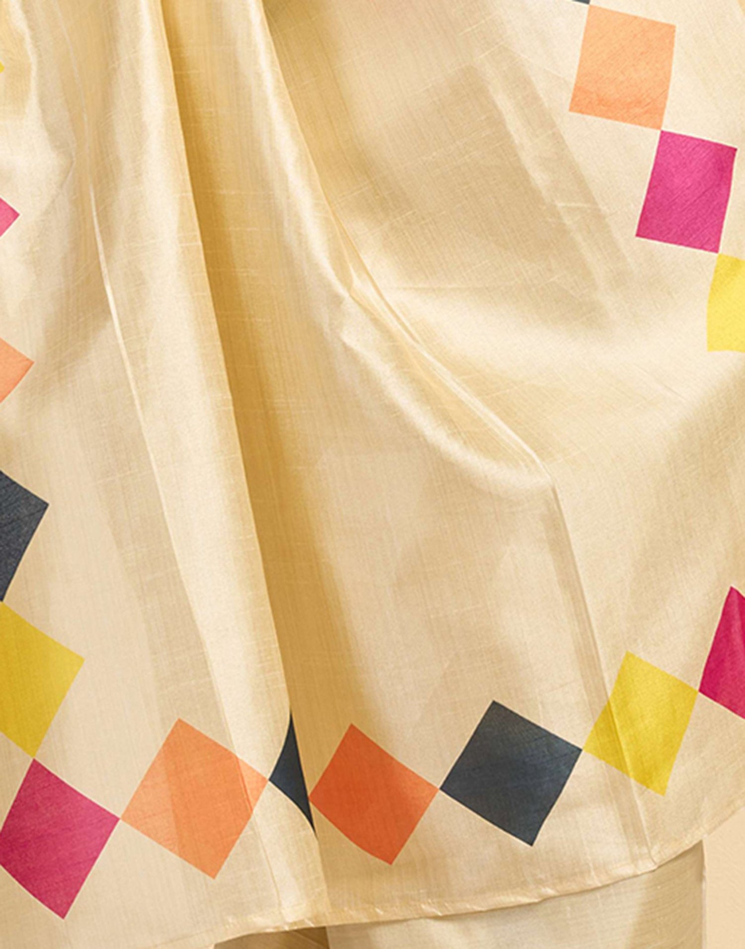 Ready To Wear Beige Chanderi Cotton Printed Saree