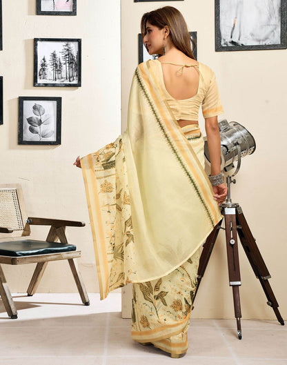 Ready To Wear Cream Chanderi Cotton Printed Saree