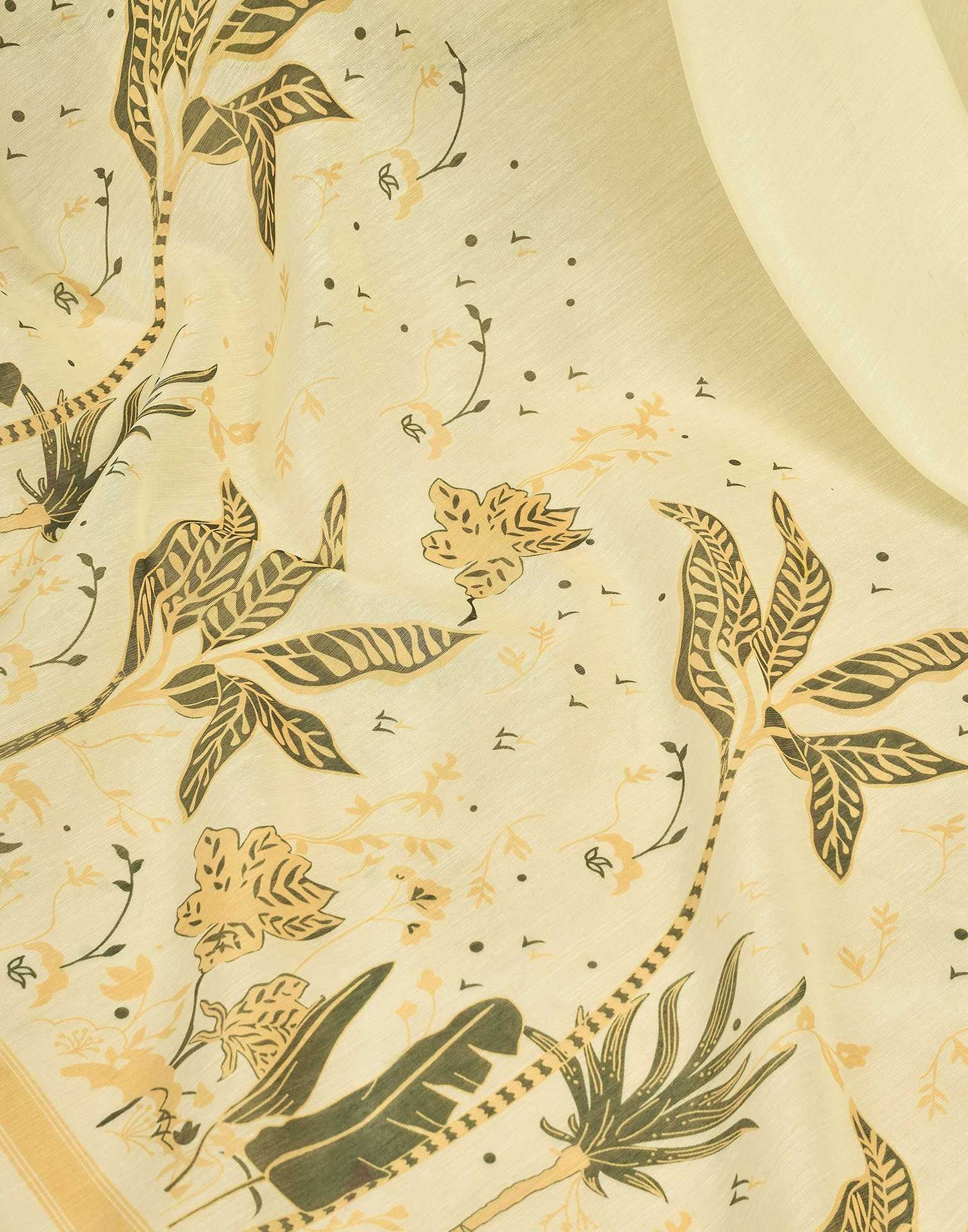 Ready To Wear Cream Chanderi Cotton Printed Saree