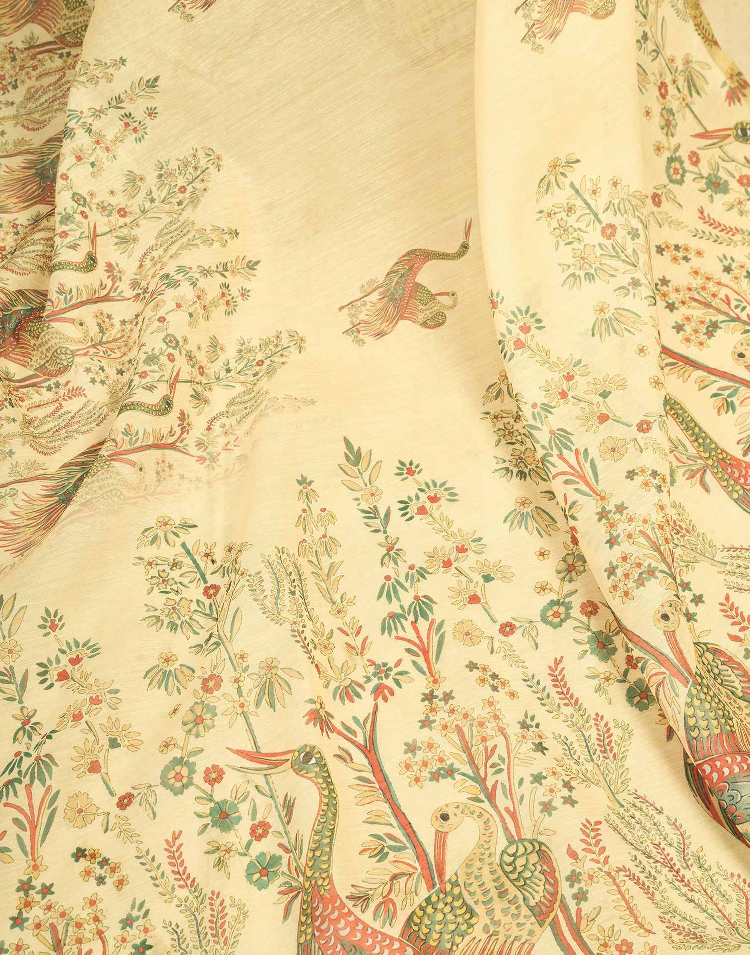 Ready To Wear Light Beige Chanderi Cotton Printed Saree