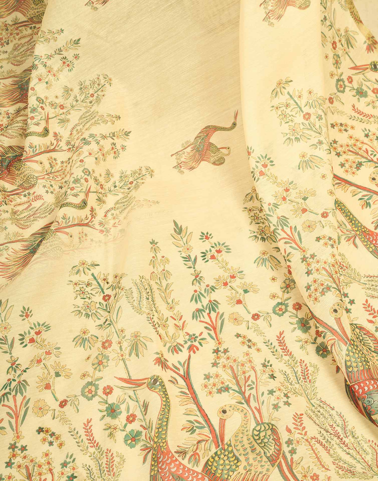 Ready To Wear Light Beige Chanderi Cotton Printed Saree