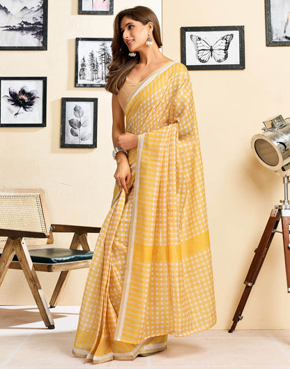 Ready To Wear Yellow Chanderi Cotton Printed Saree