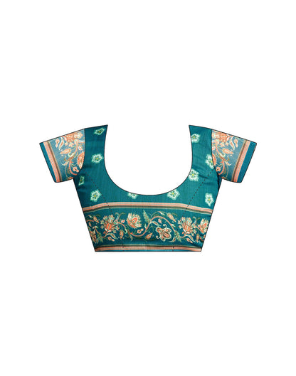 Ready To Wear Teal Blue Linen Printed Saree