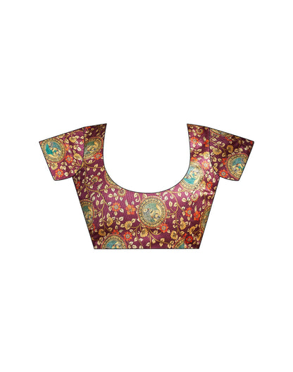 Ready To Wear Teal Blue Silk Floral Printed Saree