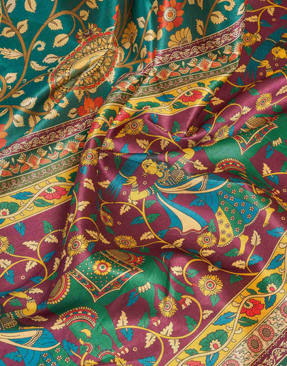 Ready To Wear Teal Blue Silk Floral Printed Saree