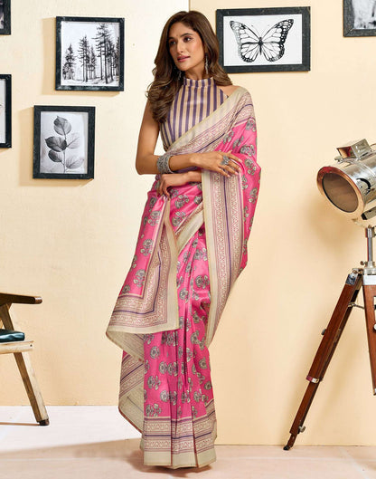 Ready To Wear Pink Silk Printed Saree