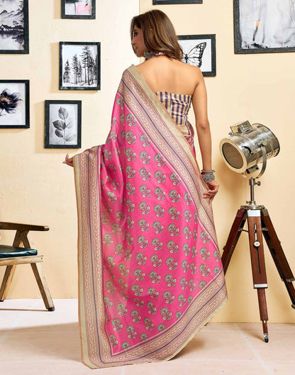 Ready To Wear Pink Silk Printed Saree