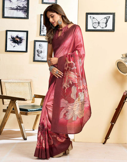 Ready To Wear Coral Pink Silk Printed Saree
