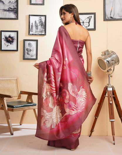 Ready To Wear Coral Pink Silk Printed Saree
