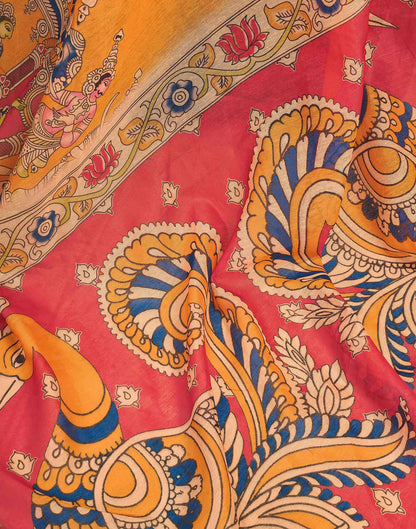 Ready To Wear Orange Linen Printed Saree