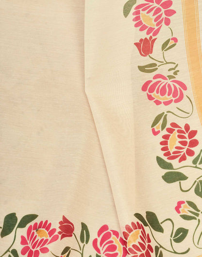Ready To Wear Cream Linen Printed Saree