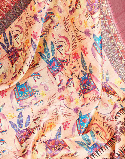 Ready To Wear Peach Silk Printed Saree