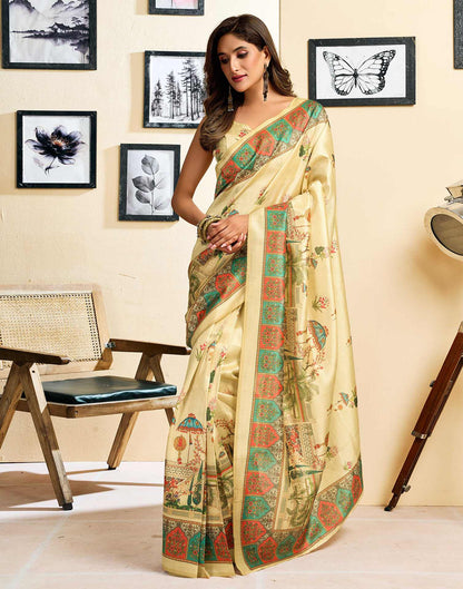 Ready To Wear Dark Beige Silk Printed Saree